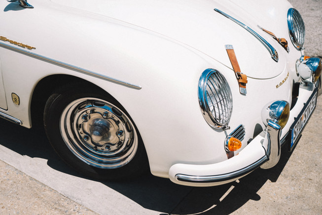 Close up of white retro automobile